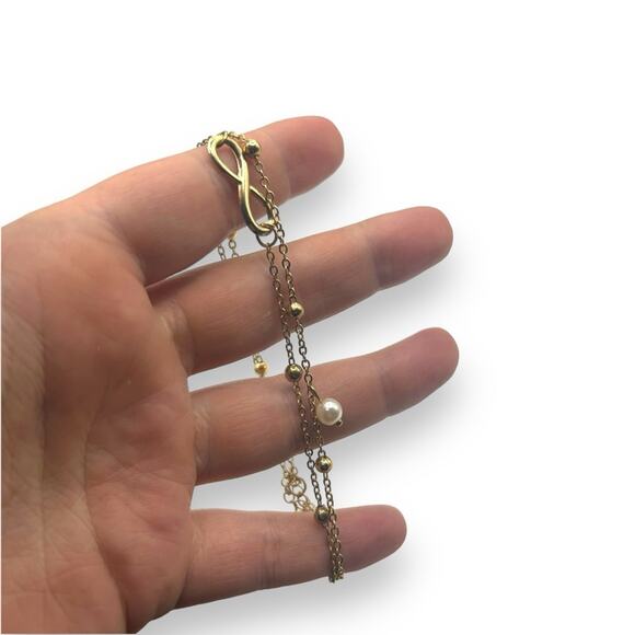 Macy's AND NOW THIS Two-Row Charm Anklet in Gold-Plate Infinity Beaded - Picture 2 of 10